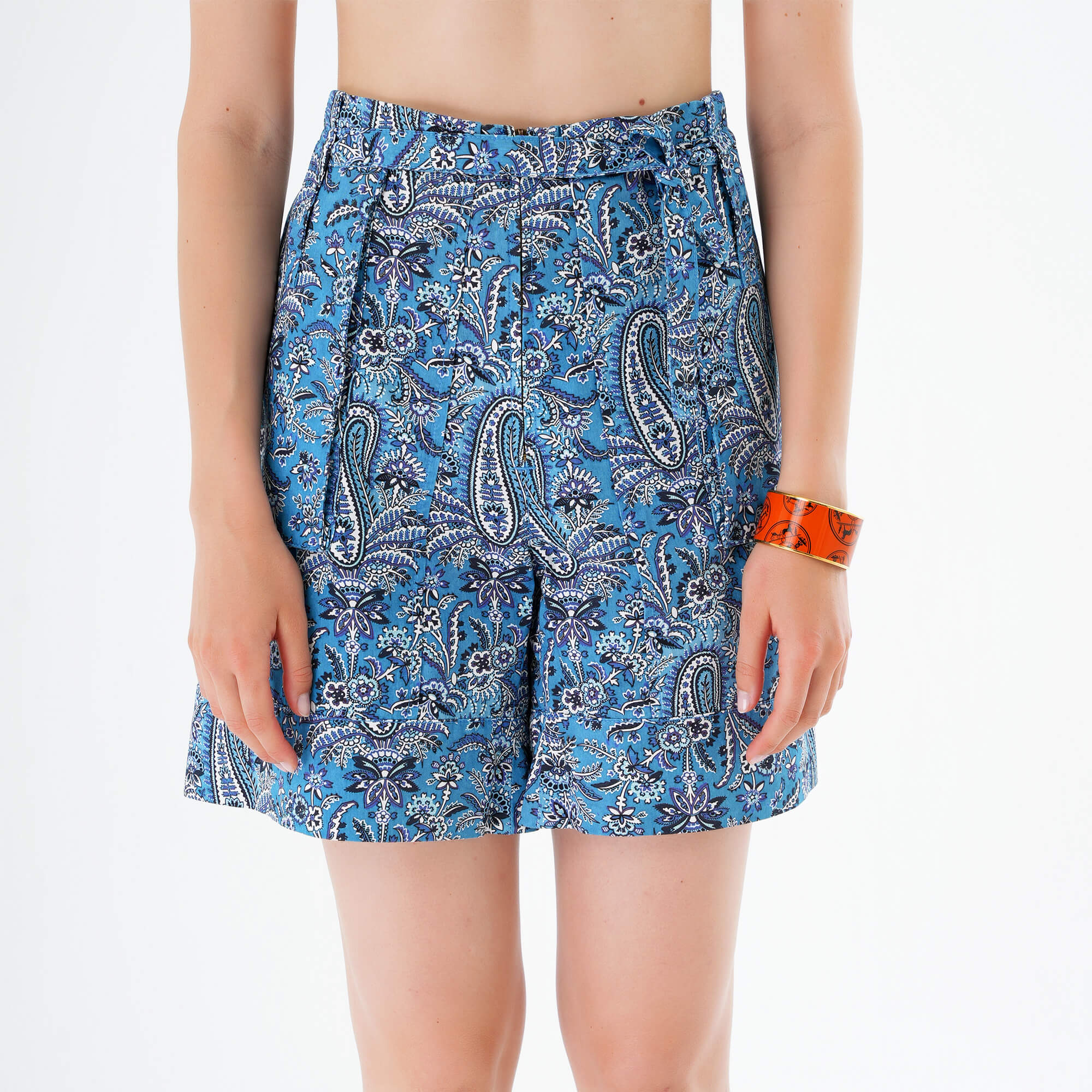 Etro - Blue Printed Cotton Trouses Shorts 38 